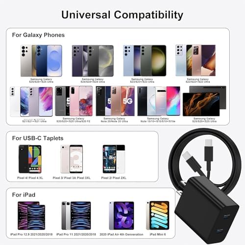 Super Fast 45 W USB-C Charger Cable Set – 2 Pack (6 ft & 10 ft) for Samsung Galaxy S25 Ultra, S24, S23, S22, Note 20 & More – Premium Durability, Versatile Lengths for Rapid Charging at Home or On-the-Go – Elevate Your Power Delivery Experience with Enhanced Compatibility and Long-Lasting Quality