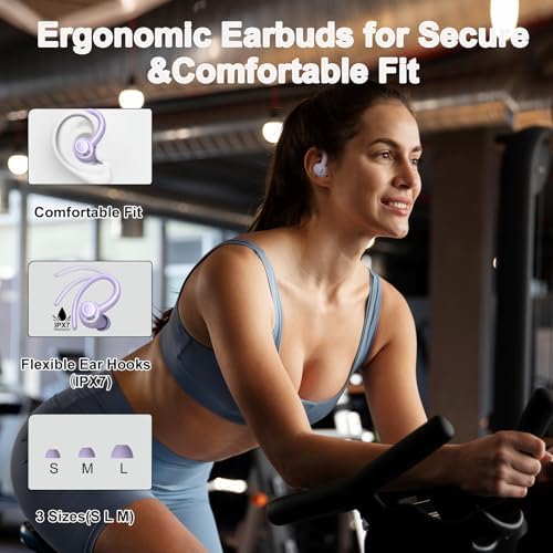 Elevate Your Audio Experience with VKROBAG Bluetooth 5.3 Sports Earbuds | CVC 8.0 Noise Cancellation for Crystal-Clear Sound | IP7 Waterproof Design Ensures Durability in Any Weather | 48-Hour Playback for All-Day Listening | Secure Over-Ear Hooks for Active Lifestyles | Immersive Enhanced Bass for Dynamic Sound Quality | Perfectly Engineered Wireless Earphones for Running, Workouts, and On-the-Go Use