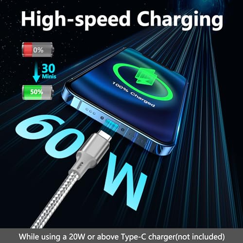 High-Speed 10 FT USB C to USB C Charger Cable – Durable Nylon Braided 3-Pack for Rapid 60 W Charging – Compatible with i Phone 15/16, i Pad Pro, Mac Book, Samsung & Google Devices – Sleek Black Design for Ultimate Flexibility and Reliability