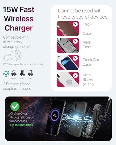 Revolutionary 2-in-1 Wireless Car Charger and Automatic Clamping Rear View Mirror Phone Holder – 360° Rotatable Mount with Retractable Design and 15 W Fast Charging for Ultimate Smartphone Compatibility and Safety