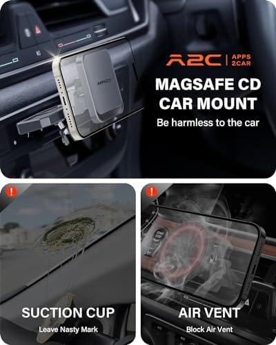 Revolutionize Your Driving with the APPS2 Magnetic CD Slot Phone Mount – Unmatched Stability and Compatibility for i Phone, Samsung, and All Smartphones – Effortless Installation, 360-Degree Rotation, and Sleek Design for Enhanced Safety and Navigation