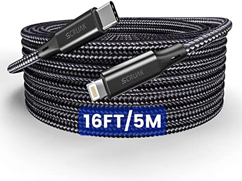 Extra Long 20 Ft MFi Certified USB C to Lightning Charging Cable – Fast Charging Nylon Braided i Phone Cord for Ultimate Flexibility with i Phone 14/14 Pro/14 Pro Max/13/12 and i Pads – Durable and Tangle-Resistant Design for Home, Office, and Travel Use