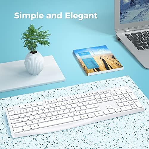 Lovaky Pink White Wireless Keyboard – Ergonomic Full Size Keyboard with Numeric Keypad for Laptops, Desktops, and More – 2.4 G Stable Connection with Enlarged Indicator Lights for Optimal Visibility and Comfort