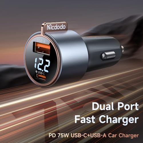 Mcdodo 75 W Fast Charging Car Charger Adapter with Dual USB A+C Ports – Universal Compatibility for i Phone 12-15 Pro Max, Galaxy S & A Series – Compact, Reliable, and Safe Car Lighter Charger for On-the-Go Power Solutions