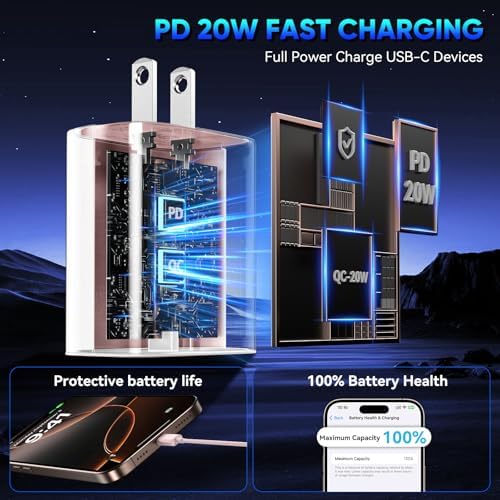 Unlock Rapid Charging Efficiency with the 20 W USB-C Power Adapter and 10 ft Cable – Ideal for i Phone 16, 15 Pro, and Galaxy S24 for Ultimate Portability and Convenience