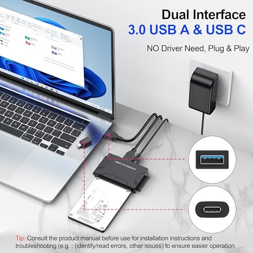 Universal USB 3.0 & Type C to SATA IDE Adapter for HDD/SSD – Ultimate Data Recovery and Transfer Solution with 12 V Power Supply for 2.5″ & 3.5″ Drives – Fast, Reliable, and Portable Data Management Tool for Tech Enthusiasts