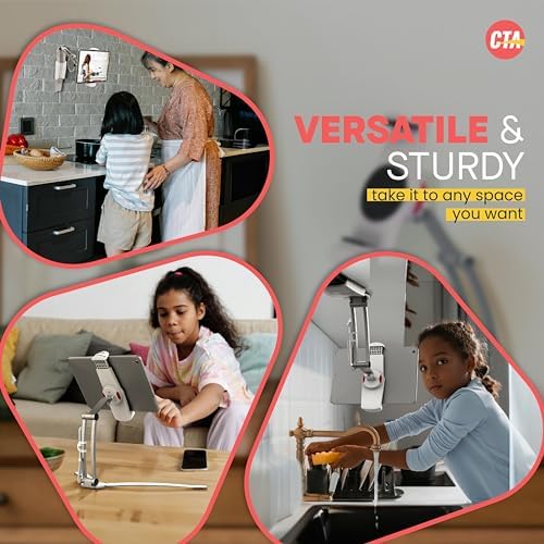 Universal 3-in-1 i Pad Tablet Mount by CTA Digital – Versatile Holder for All i Pad Models (7-13″) – Elegant Silver Design – Wall, Under Cabinet, and Desk Mounting Solutions – Adjustable Viewing Angles for Ultimate Comfort – Perfect for Home, Office, and Travel – Boost Productivity and Entertainment with Effortless Installation and Sturdy Build