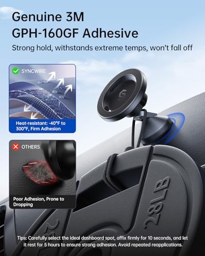 SYNCWIRE 360° Magnetic Car Mount for i Phone & Samsung – Effortless Dashboard Installation with Strong Adhesion – Secure Phone Holder for Safe Navigation and Streaming – Sleek Design for Modern Vehicles – Enhanced Mag Safe Compatibility
