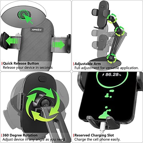 APPS2Car Phone Stand for Desk [No Dropping Stable Triple-Clamp Holder] Adjustable Height 360 Degree Rotation Heavy Base Thick Case Friendly, Multifunctional Cell Phones Stand for iPhone Android Phones – Enhanced Compatibility and Speed