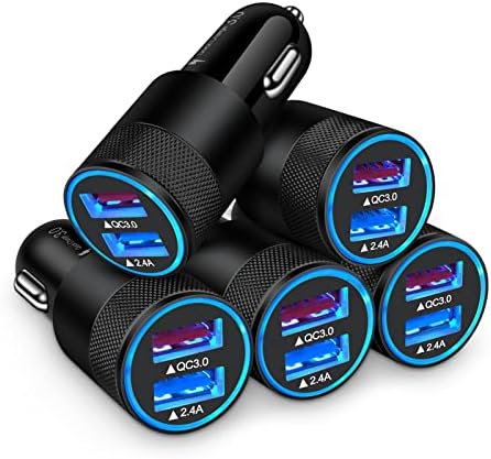 Ultimate 5-Pack Fast Car Charger Set – 5.4 A/30 W Dual USB Quick Charge Adapter for Samsung, i Phone, i Pad, and LG – Efficient Power on the Go with Enhanced Compatibility and Smart Charging Technology