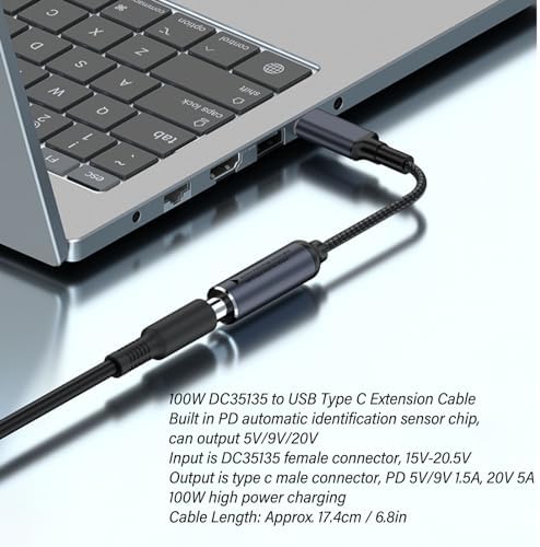 DC 3.5 mm x 1.35 mm Female to USB C Male PD Charging Cable – Ultra-Fast Charging, Compact and Durable Design for Tablets, Laptops, and Smartphones – Enhance Your Tech Efficiency with Reliable Power Connection for Home, Office, and Travel
