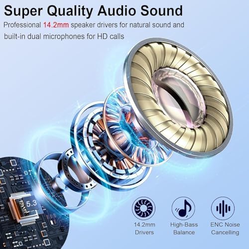 Cutting-Edge Bluetooth 5.4 Wireless Earbuds with 30-Hour Battery Life – Advanced ENC Noise Cancellation for Crystal-Clear Calls, IP7 Waterproof Protection, and Immersive 3 D Bass Audio – Sleek Dark Blue Design Perfect for Music Aficionados and Professionals – Includes LED Charging Case for Effortless Convenience and Compatibility with Android & i OS Devices