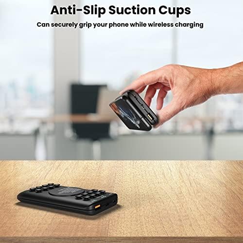 Portable Wireless Charger Power Bank with Secure Anti-Slip Suction Cups – 12,000 m Ah Capacity, 18 W Fast Charging USB-C Battery Pack for i Phone 15, 14, 13, 12, 11, SE 2020, X, XR, XS, Samsung Galaxy S24, S23, S22, S21, S20, S10 – Ultimate Universal Compatibility and Mobility Solution
