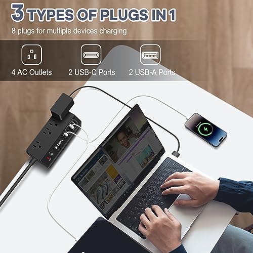 Revolutionize Your Workspace with the Ultimate Desk Clamp Power Strip USB C – Multi-Plug Charging Station Featuring 4 Outlets and 4 USB Ports, Including Rapid USB-C for Efficient Device Charging – Compact Surge Protector for Phones, Tablets, and Computers – Enhance Productivity and Declutter Your Desktop