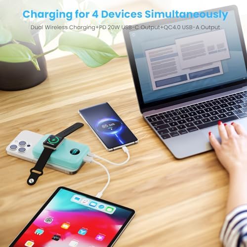 Revolutionary 4-in-1 Magnetic Portable Charger 10800 m Ah – Rapid USB-C Power Bank with LCD Display, Fast Charging for i Phone 16/15/14/13/12 & Apple Watch – Sleek White Design for Ultimate Compatibility and On-the-Go Convenience