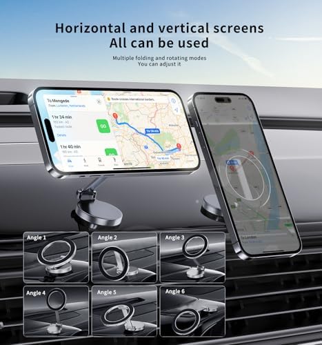 Revolutionary Mag Safe 360-Degree Car Phone Holder – Premium Magnetic Mount for i Phone 15 & 14 Pro Max – Sleek Silver Aesthetic Boosts Compatibility – Effortless One-Handed Operation for Hassle-Free Navigation & Calls – Space-Saving Foldable Design for Active Lifestyles – Ultimate Hands-Free Solution for Safe Driving