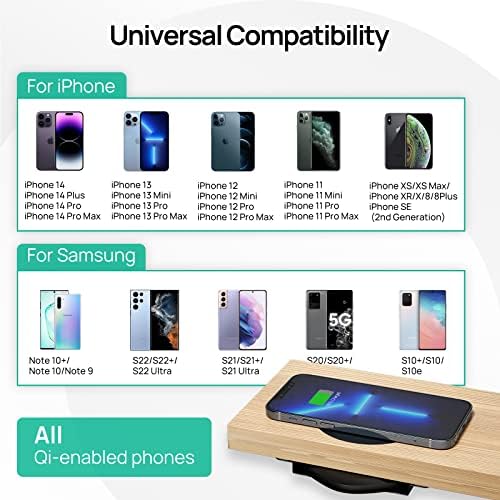 KPON Seamless Invisible Wireless Charger Mat – 30 mm Under-Desk Charging Solution for i Phone 11-16, Samsung, LG, Google Pixel – Fast Charging Station with QC Adapter for Clutter-Free Desk Organization – Ultimate Efficiency and Style