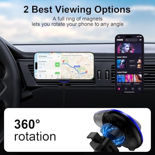 15 W Magnetic Car Mount Wireless Charger – Fast Charging for Samsung Galaxy S25 Ultra & i Phone 16 Series – Air Vent Auto Holder with Enhanced Stability & Compatibility – Effortless Navigation & Safety on the Road