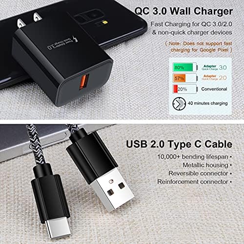 Ultra-Fast USB C Charger for Samsung Galaxy Devices – Quick Charge 3.0 Car and Wall Charger Set with 3 ft & 6 ft Type C Cables – Optimized for S25 Ultra, S24 FE, S23, S22, and More – Superior Performance and Enhanced Durability for On-the-Go Charging Solutions