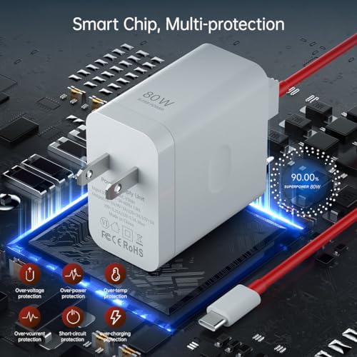 High-Performance 80 W & 65 W Compatible One Plus Charger with 3.3 ft Cable – Rapid Charging Solution for One Plus 13, 12, 11, and More – Versatile, Lightweight Design for Travel and Enhanced Device Protection