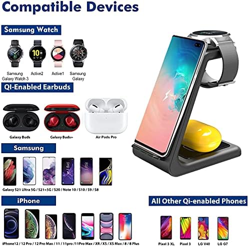 YOCUNKER 3-in-1 Wireless Charging Station Dock – Ultimate Fast Charging Solution for Galaxy Devices Including Watch 5/4/3/2, Buds Pro Plus, and S22/S21/S20 Series – Compact Design for Seamless Connectivity and Organized Workspace