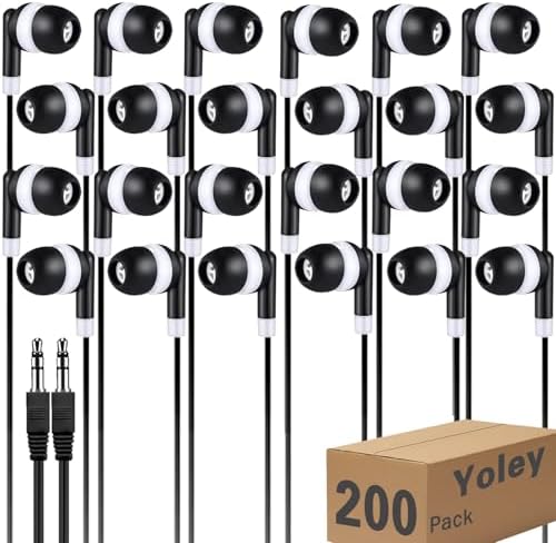 Bulk Earbud Headphones 50-Pack – Premium Wired Earphones for Classrooms & Group Learning, Exceptional Durability & Sound Quality, Perfect for Kids, Teens & Adults – Versatile Comfort for Family Activities & Educational Use (Black)