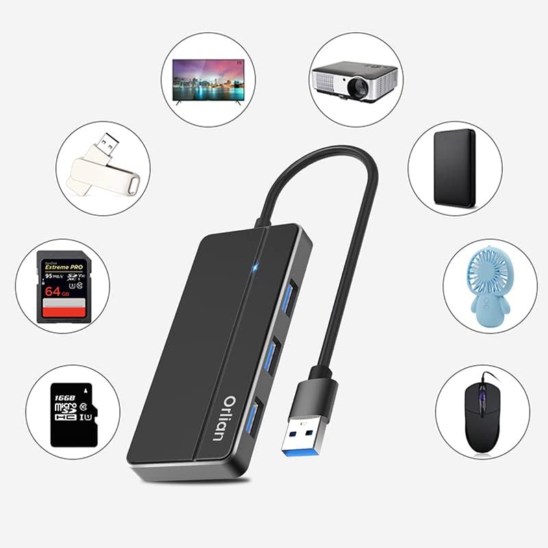Ultra-Slim 4-Port USB 3.0 Hub – High-Speed Data Transfer Up to 5 Gbps | Compact USB Splitter for PC, Laptop, Chromebook, PS4 & Xbox | LED Indicator, Enhanced Compatibility | Perfect for Multitasking on the Go