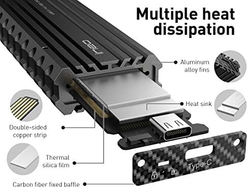 Enhance Your Data Security with the ineo M.2 NVMe SSD USB 3.2 Gen 2 Type-C Rugged Enclosure Featuring Write Protection Switch for High-Speed Transfers and Military-Grade Durability (C2597-NVME)