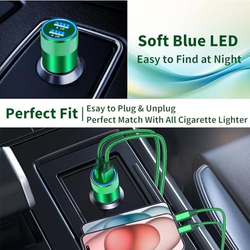 Braveridge 66 W Dual Port USB-C Car Charger for i Phone 16 – MFi Certified Fast Charging with Type-C Braided Cable – Enhanced Compatibility for i Phone 16/16 Pro Max/15/15 Pro/i Pad – Ideal for Road Trips and On-the-Go Power Solutions