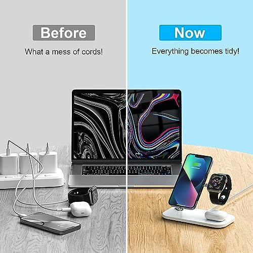 Elevate Your Charging Experience with the 3-in-1 Wireless Charging Station – 15 W Fast Charger Compatible with i Phone 14/13/12 Mag Safe, Apple Watch Ultra/Series 8-1/SE, and Air Pods – Streamlined Multi-Device Power Solution for Home and Office Use