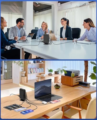 High-Power 96 W Multi-Device Charging Station – 6-Port USB-C Fast Charging Hub with 6 ft Cables for i Phone 16, 15 Pro Max, Samsung, Android & i Pad – Sleek Black Organizer for Home & Office Use – Rapid Charging Solution to Eliminate Cable Clutter