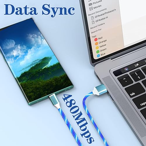 Illuminate Your Charging Routine: 3 Pack LED USB C Charging Cables for Rapid Power Delivery – Compatible with Samsung Galaxy S23, S22, S21, S10, S9 Plus, Note 20, 10 & Google Pixel – 6.6 FT Length in Vibrant Blue, Red, and Green – Durable Design with Real-Time LED Indicators for Enhanced Connectivity and Fast Charging Efficiency