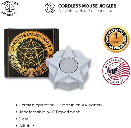 Stay Productive with Our Wireless Mouse Jiggler – No Software, No USB, Just Effortless Motion! Enjoy 12 Months of Battery Life for Seamless Operation – Ideal for Home Office, Long Meetings, and Automated Tasks – Sleek Black Design for Enhanced Compatibility and Efficiency