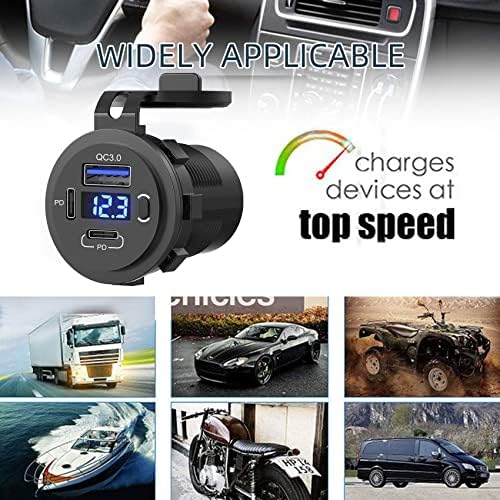 Zennova 12 V Dual USB Quick Charge 3.0 Outlet – 5 Pack Waterproof Car Charger with PD USB-C Port, Integrated Voltmeter, and Power Switch for Cars, Boats, Golf Carts, RVs, and More – Ultimate Charging Solution for All Adventures