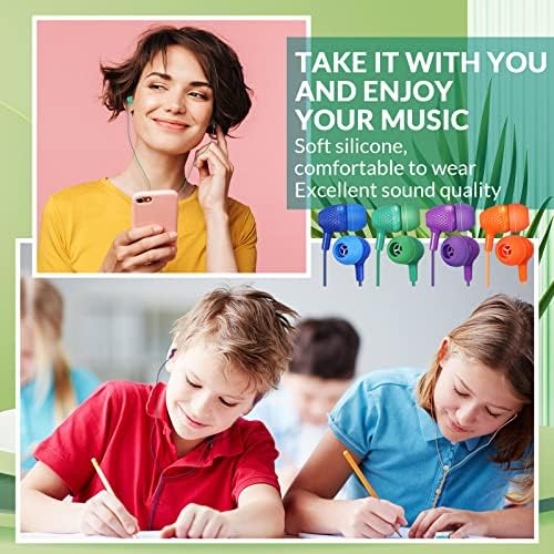 Macarrie 200 Pack Wired Earbuds – Vibrant Classroom & Office Headphones with 3.5 mm Compatibility – Individually Bagged for Hygiene & Seamless Distribution – Lightweight & Durable Design for All-Day Comfort – Ideal for Lectures, Music Listening, and Conference Calls