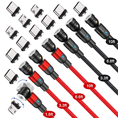 Revolutionize Your Charging with the 540 Rotation Magnetic Charging Cable Set – 7-Pack of Multi-Length Durable Nylon Braided Cables (1.6 ft to 10 ft) – 3-in-1 Compatibility for Micro USB, Type C, and Lightning Devices – Effortless 540-Degree Rotation for Fast Data Transfer and Seamless Connections – Tangle-Free, Enhanced Durability for Everyday Use