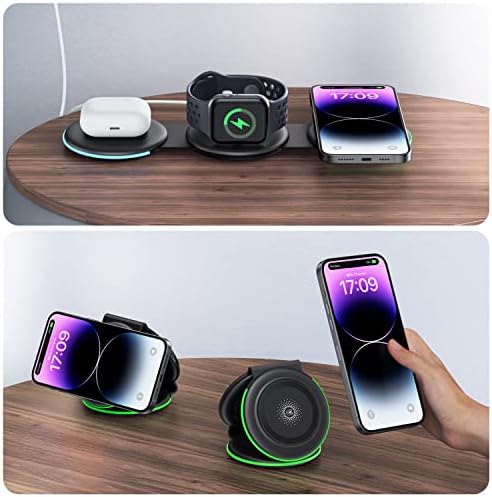 GUSGU 3-in-1 Wireless Charging Station – Mag Safe Compatible Fast Charger for i Phone 14/13/13 Pro Max, Apple Watch & Air Pods – Ultimate Travel Dock with Storage Bag & Adapter Included – Streamlined Design for Efficient, Tangle-Free Charging