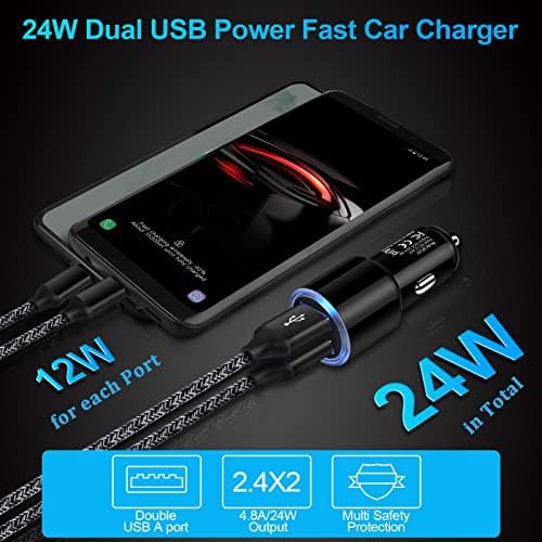 High-Performance Dual Port Car Charger Adapter – 5 Pack, 4.8 A Fast Charge USB Lighter Plug for i Phone 15, Samsung Galaxy S23 & More – Ultimate Compatibility & Safety Features for On-the-Go Power Solutions