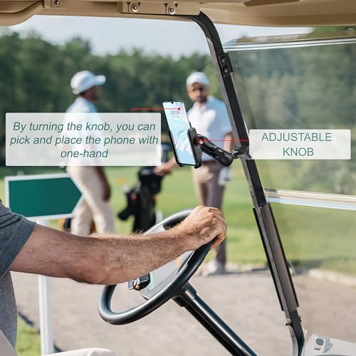 Elevate Your Game with the Roykaw Golf Cart Phone Mount – Ultimate Holder for i Phone, Galaxy & Google Pixel – Quick-Release, One-Handed Access, and Secure Fit for EZGO, Club Car, Yamaha Golf Carts – Stay Connected on the Course!