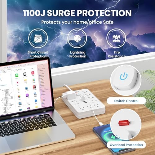 Dual Joule Loom 2-Pack Power Strip Surge Protector with 11 Outlets, 6 Fast USB Ports, 5 Ft Extension Cord, Space-Saving Flat Plug, Wall-Mount Design, Overload Safety for Home & Office Charging Stations – Ultimate Device Compatibility and Speed Enhancement