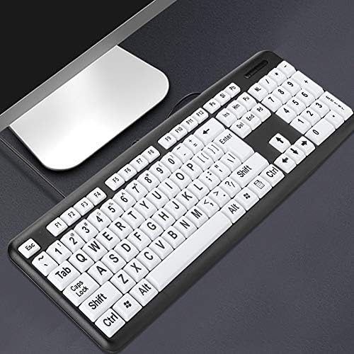 Large Print 104 Keys USB Wired Keyboard for Seniors and Visually Impaired – High Contrast Black & White Keys for Enhanced Visibility and Comfort – Ideal Computer Accessory for Low Vision Users