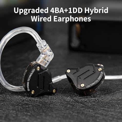 KZ ZS10 Pro Wired Gaming Earbuds – Premium 4 BA + 1 DD IEM Headphones with Microphone, Ergonomic Design for Extended Comfort, Detachable 2 PIN Cable for Versatile Compatibility, One-Button Control, Superior Sound Quality for Gamers and Audiophiles, Sleek Black Finish, Ideal for Immersive Audio Experiences