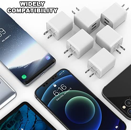 i GENJUN 5-Pack Dual USB Wall Charger – Ultra-Compact 2.4 A Fast Charging Adapter for i Phone 15 Series, Samsung Galaxy, Google Pixel, LG & Android Devices – Efficient Multi-Device Charging Solution for Home and Travel – Reliable Power Plug for On-the-Go Charging Needs