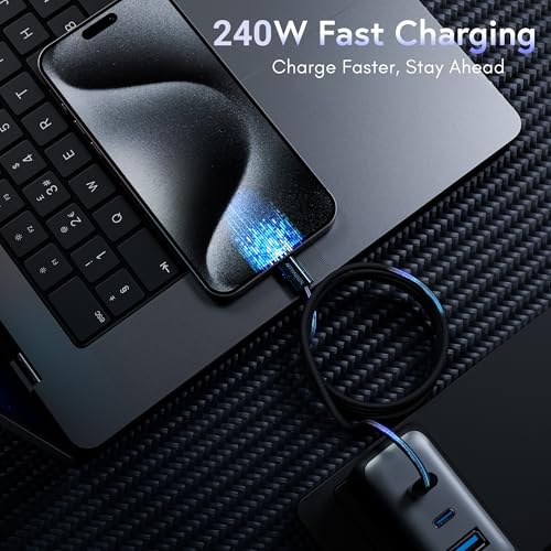 Premium 2.1 m USB-C Cable – 240 W Fast Charge & 480 Mbps Data Transfer, Durable Braided Design for Enhanced Compatibility, Sleek White Finish for Modern Tech Aesthetics