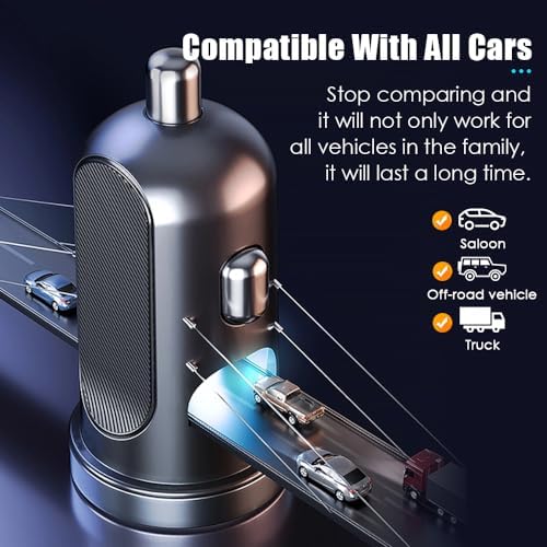 Enhanced USB C Car Charger Adapter – Dual Socket Fast Charging Solution with PD QC 3.0 Technology for All Vehicles – Ultimate Compatibility and Efficiency for Mobile Devices – Ideal for Road Trips and Daily Commutes – Premium Quality Cigarette Lighter Charger with Lightweight Design