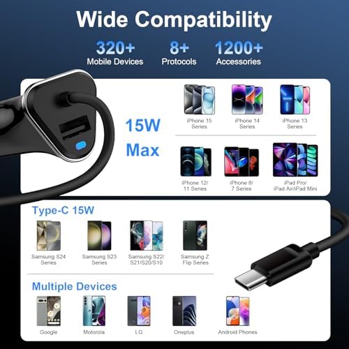 Starlink Mini Power Cable 10 FT – Versatile 3-in-1 Car Charger with Cigarette Lighter Adapter for 12 V-24 V Vehicles, Featuring Digital Display and Dual Fast Charging USB Ports (30 W USB-C PD & 18 W USB-A) for Enhanced Device Compatibility and Performance on the Go