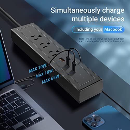 Ultimate 73 W USB Power Strip with 6 FT Extension Cord – Multi-Device Ga N Fast Charging Station Featuring 3 AC Outlets and 3 USB Ports (2 Type-C, 1 Type-A) – Perfect for i Phone, Galaxy, Mac Book, Laptop & Switch – Streamline Your Charging Experience in Style
