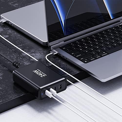 PTech 240 W Ga N USB-C Power Hub: High-Efficiency Dual Output Adapter for Rapid Charging of Laptops and Smartphones – Includes 100 W Fast Charging Cable for Ultimate Convenience on the Go