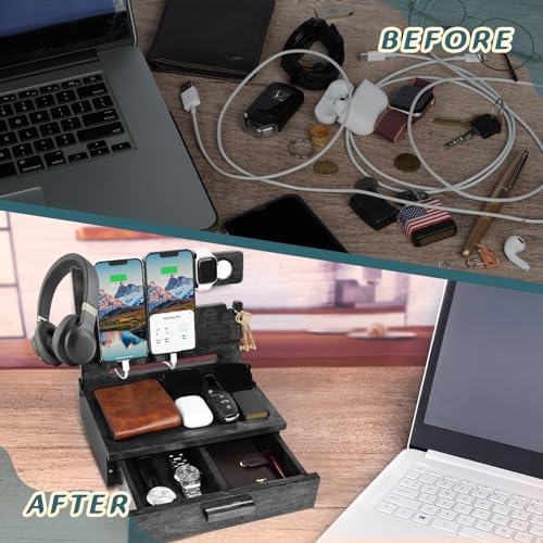 Elegant Wooden Phone Docking Station with Hidden Storage – Stylish Organizer for Modern Dads – Ideal Gift for Father’s Day, Birthdays & Anniversaries – Quick Charge Compatible Gadget for a Clutter-Free Space