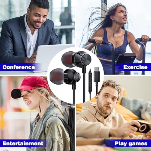 COOYA USB C Wired Earbuds for i Phone 16 Plus & Samsung S25 Ultra – Hi-Fi Stereo In-Ear Headphones with Mic, Lightweight & Durable Design for Crystal-Clear Sound and Enhanced Device Compatibility – Ideal for Travel and Everyday Use